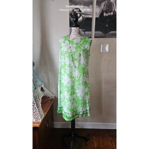 Vintage 60s Dash-About Hawaiian Print Green & White Shift Dress Women's Large